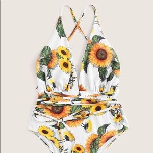 romwe sunflower one piece bathing suit 🌻